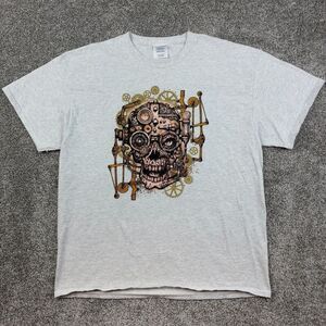 Vintage Steampunk Skull Mens XL Gray Gears Gothic Cyber Grunge‎ Skeleton